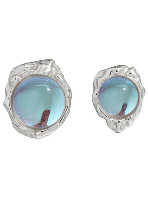 Platinum [with pure silver fungus plug] 925 Sterling Silver Cats Eye Irregular Vintage Stud Earring